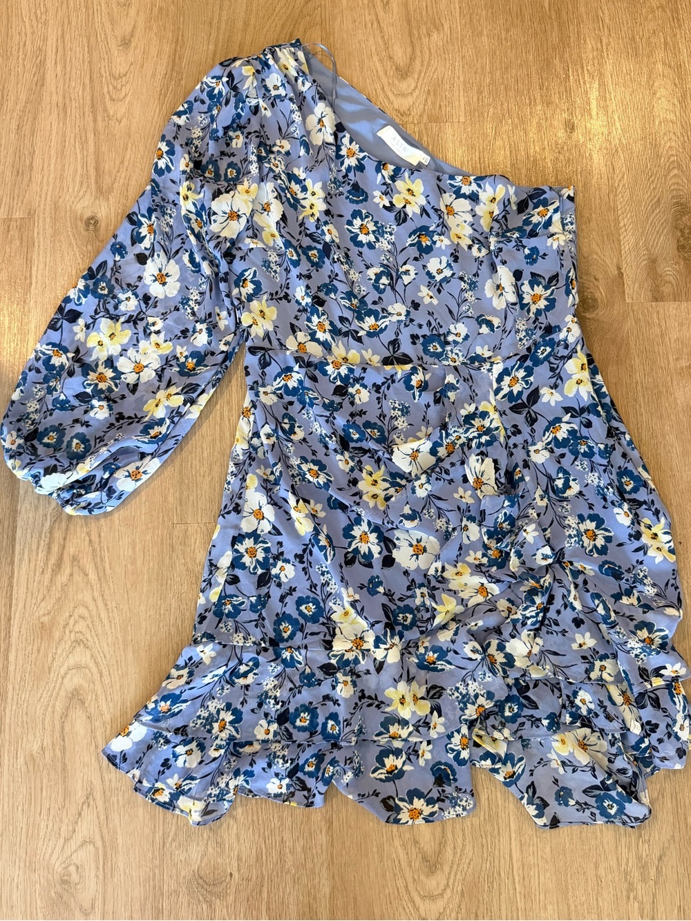 Astr One-Shoulder Blue Floral Ruffle‎ Dress - Picture 3 of 13
